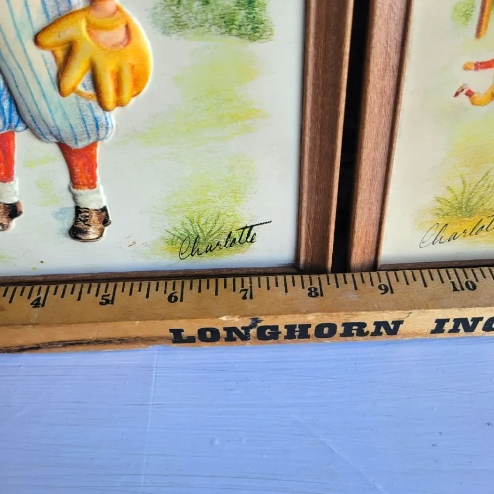 Pair of 1950's Metalcraft Framed 3D Baseball & Football Prints ⚾ 🏈 - Picture 11 of 14